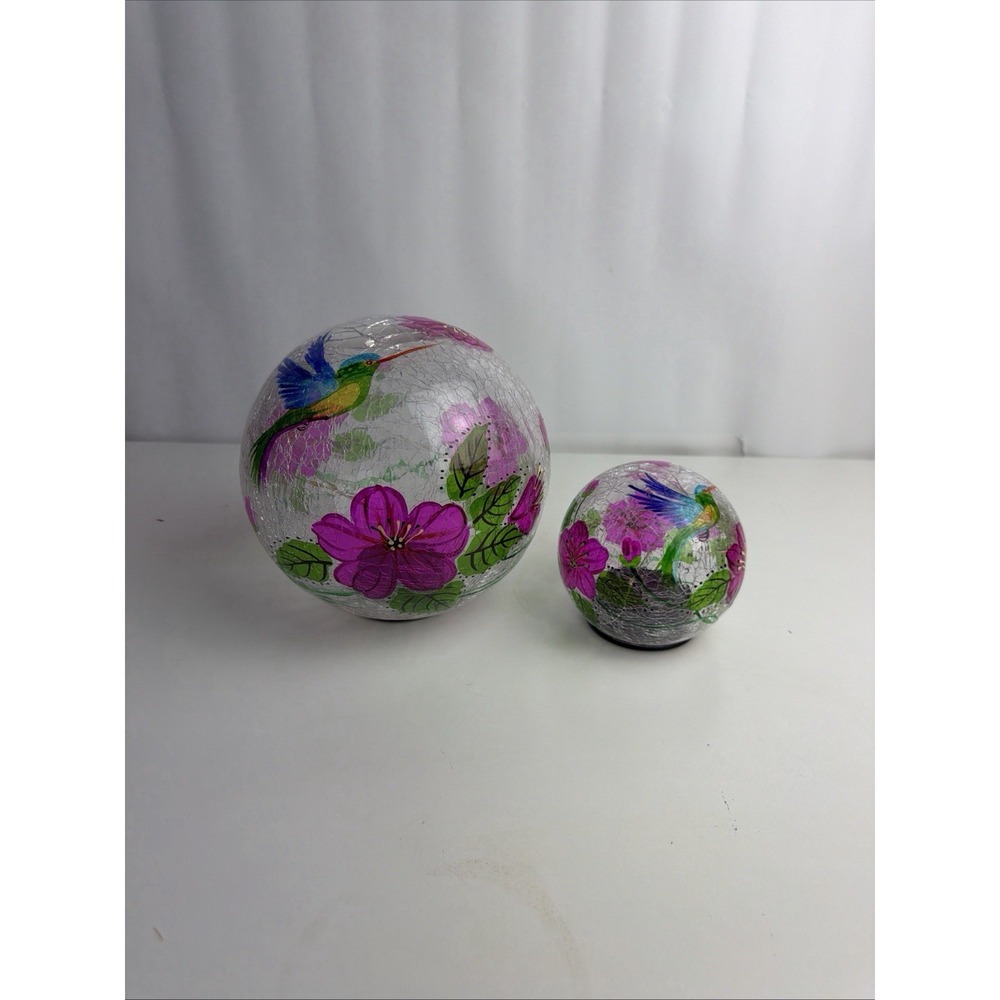 Wind & Weather Solar Crackle Glass Hummingbird Globes Set of 2 New Box Foam